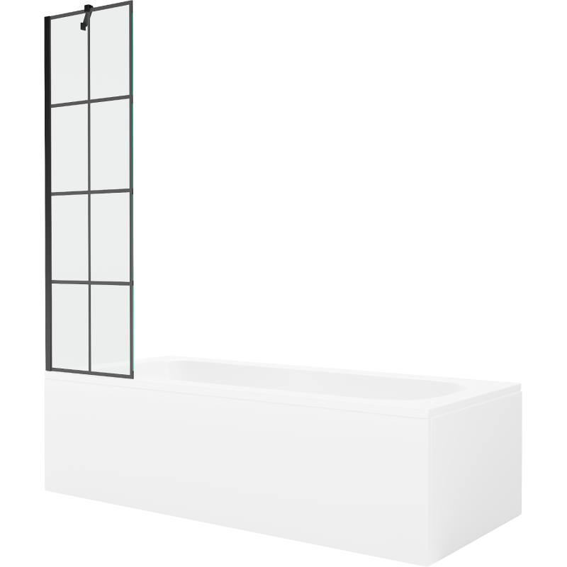 Mexen Vega wanna prostokątna 180 x 80 cm z obudową i parawanem 1-skrzydłowym 50 cm, czarny wzór - 550118080X9505007077