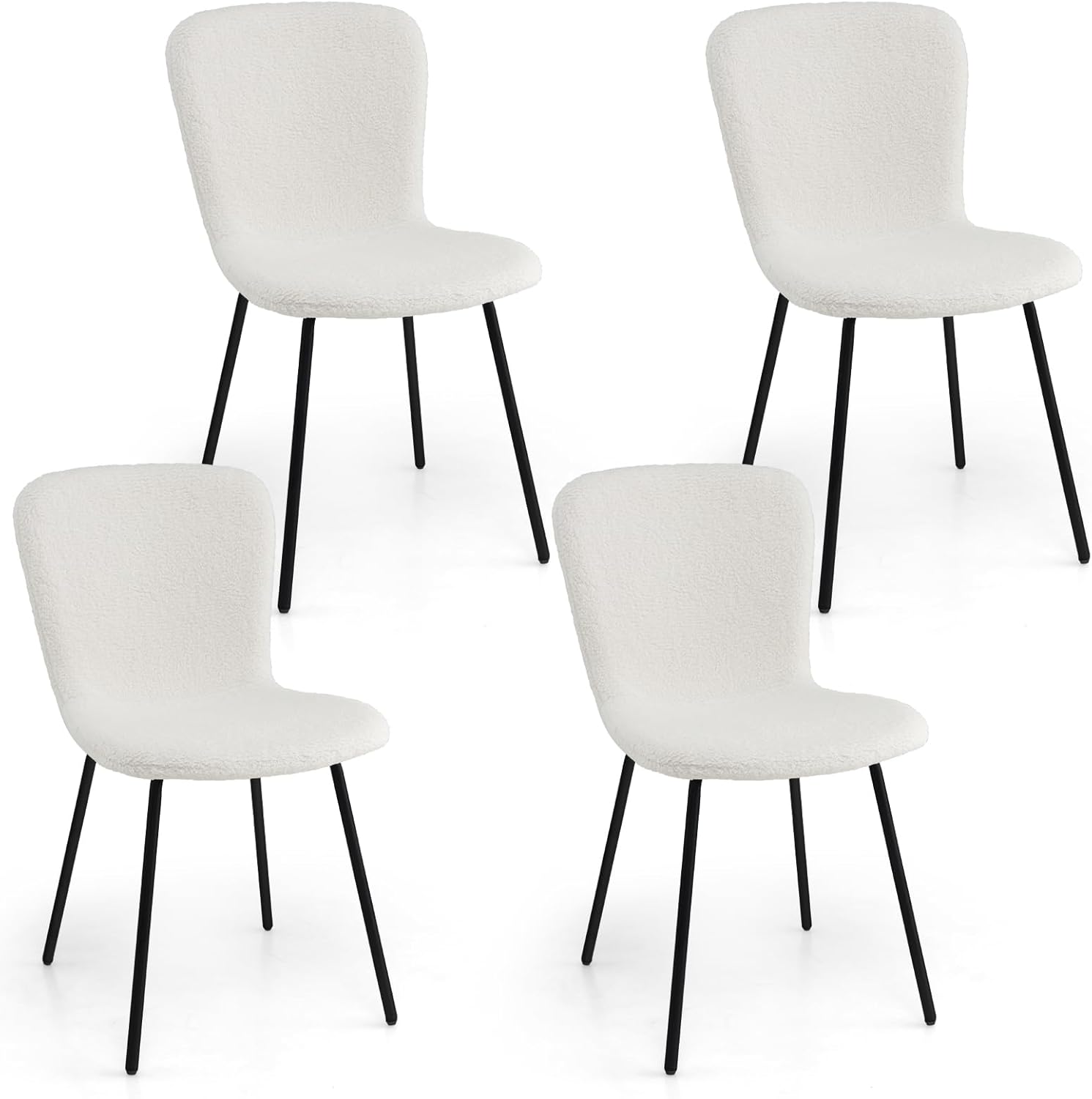 Zestaw 4 Krzeseł do Jadalni, Kuchennych z Tapicerowanym Siedziskiem z Polaru, Zakrzywionym Oparciem, Krzesła w Kolorze Beżowym w Stylu Skandynawskim