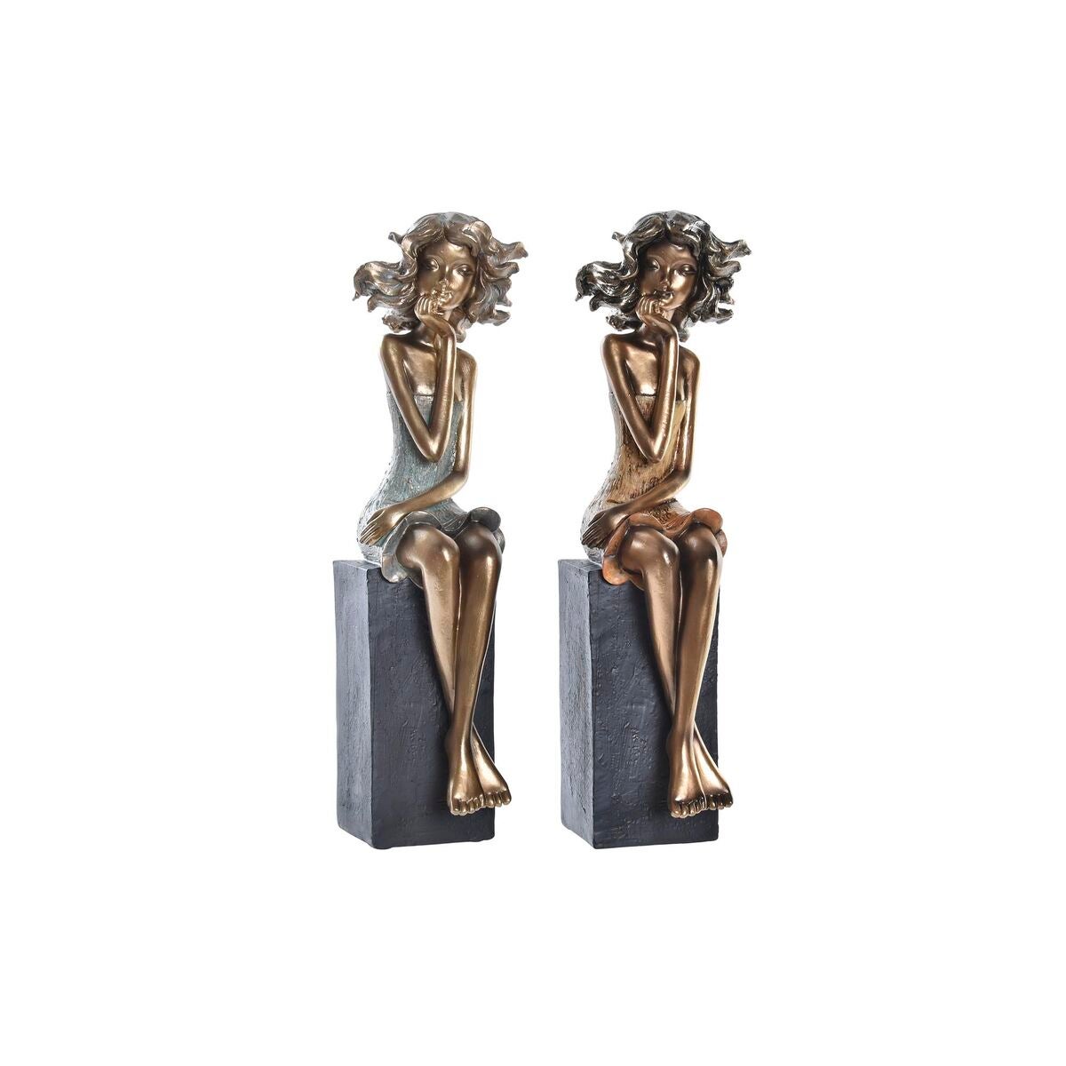 Figura decorativa dkd home decor mujer rojo dorado turquesa resina moderno (9 x 10 x 35 cm) (2 unidades)