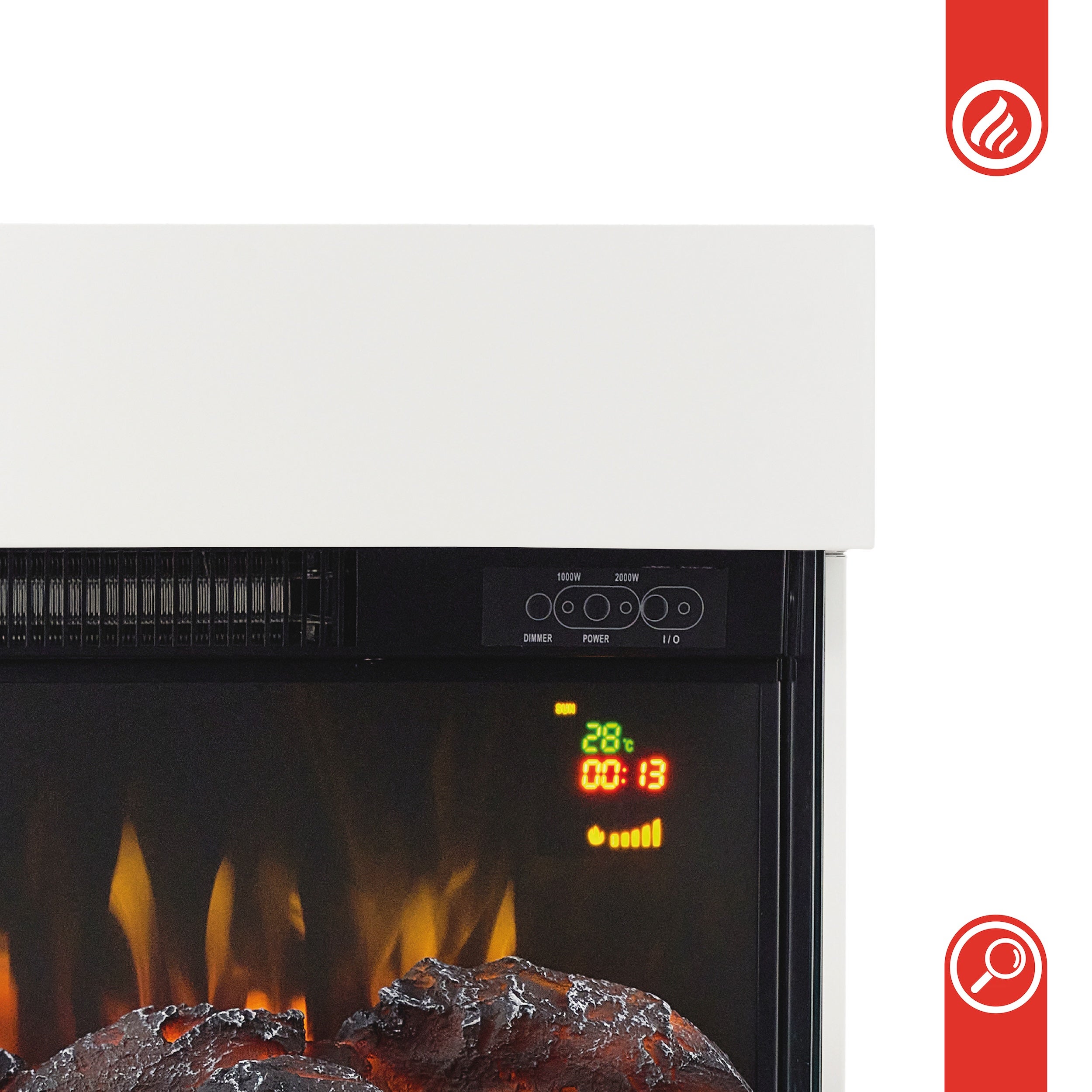 KAMINIO Cheminée Électrique HENRI - Poêle Électrique avec Chauffage, Effet de flamme 3D, Compartiment à bois, Télécommande - Blanc - 9