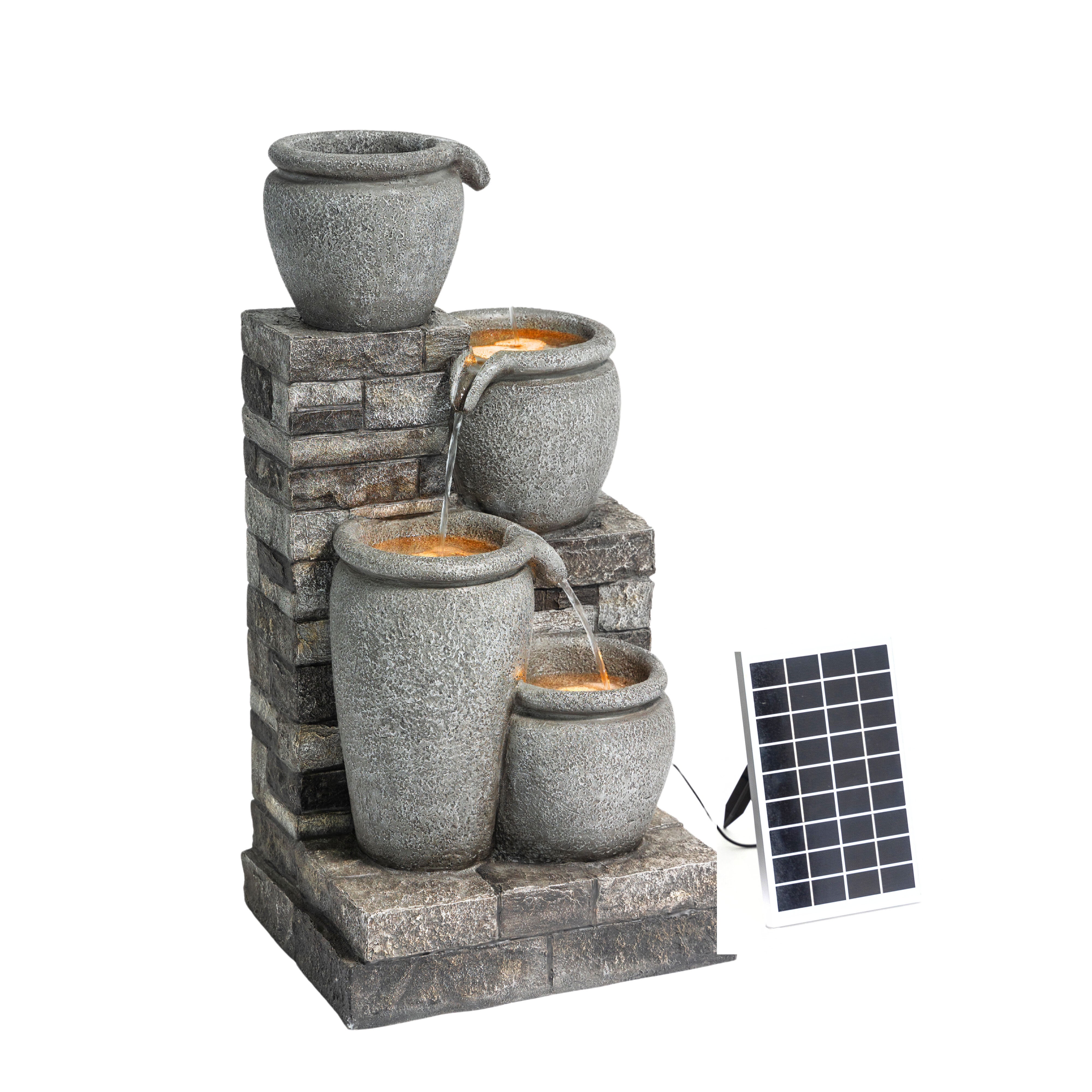 Fontaine solaire cascade 4 niveaux pierre extérieur, Gris TEAMSON HOME - 4