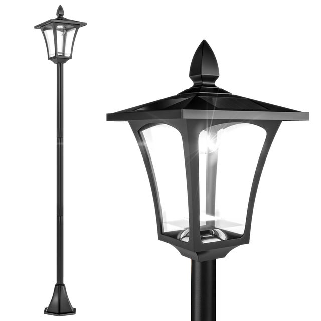 Lampione Solare Giardino Acciaio Inossidabile 160cm Accensione Automatica Pannello Solare Nero