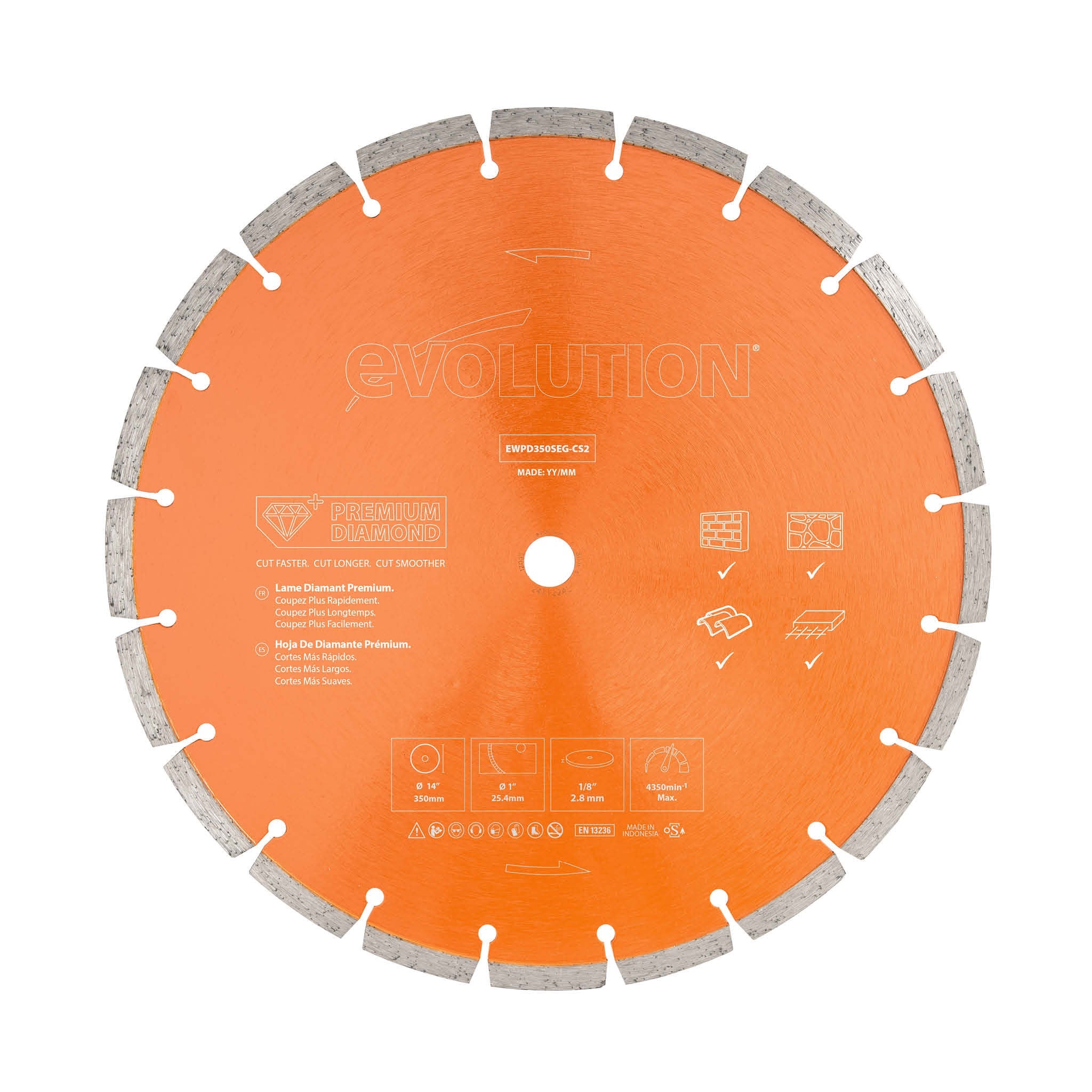 Disque diamant premium segmenté 350mm alésage 22,2mm Evolution pour ...