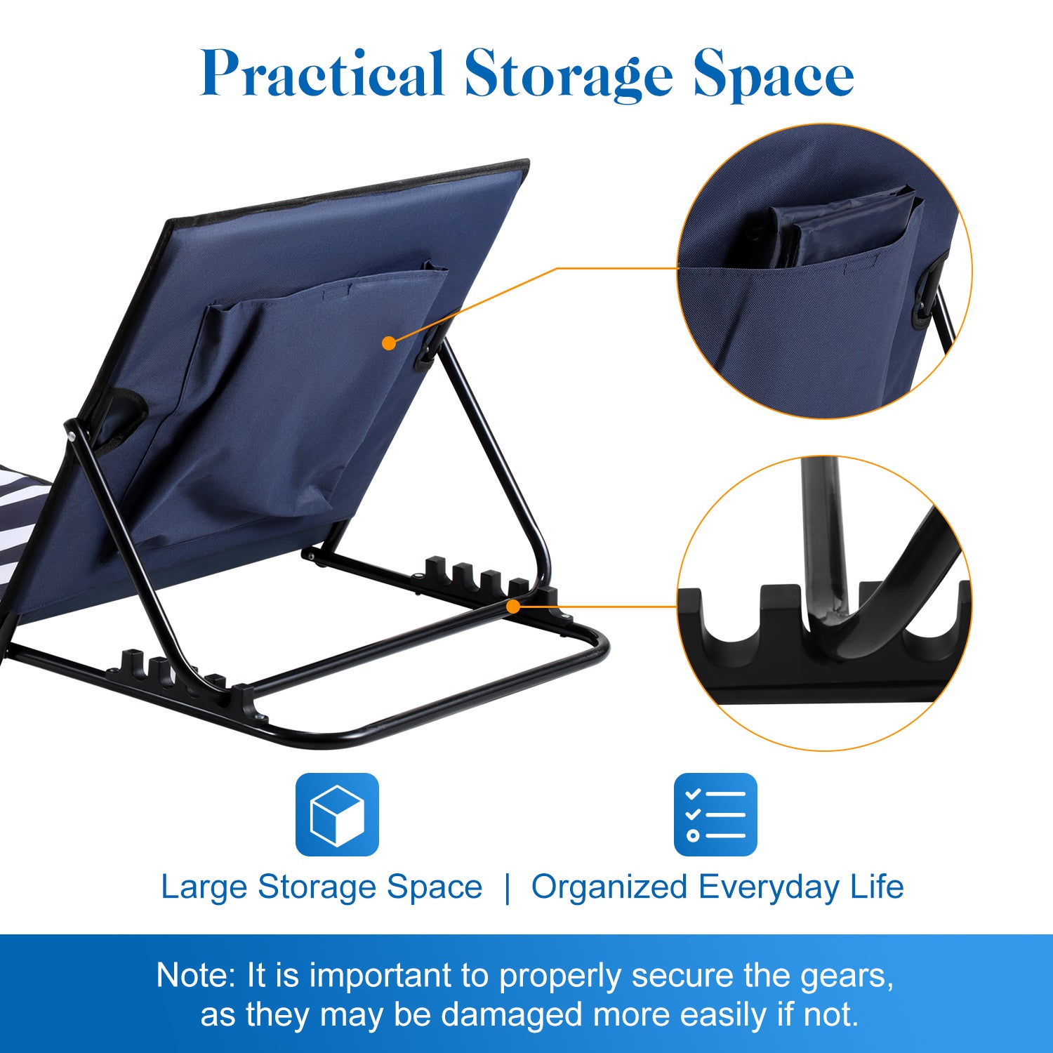 Matelas, transat, tapis de plage avec dossier inclinable et sac de transport 158cmx55cm Bleu et blanc - 3