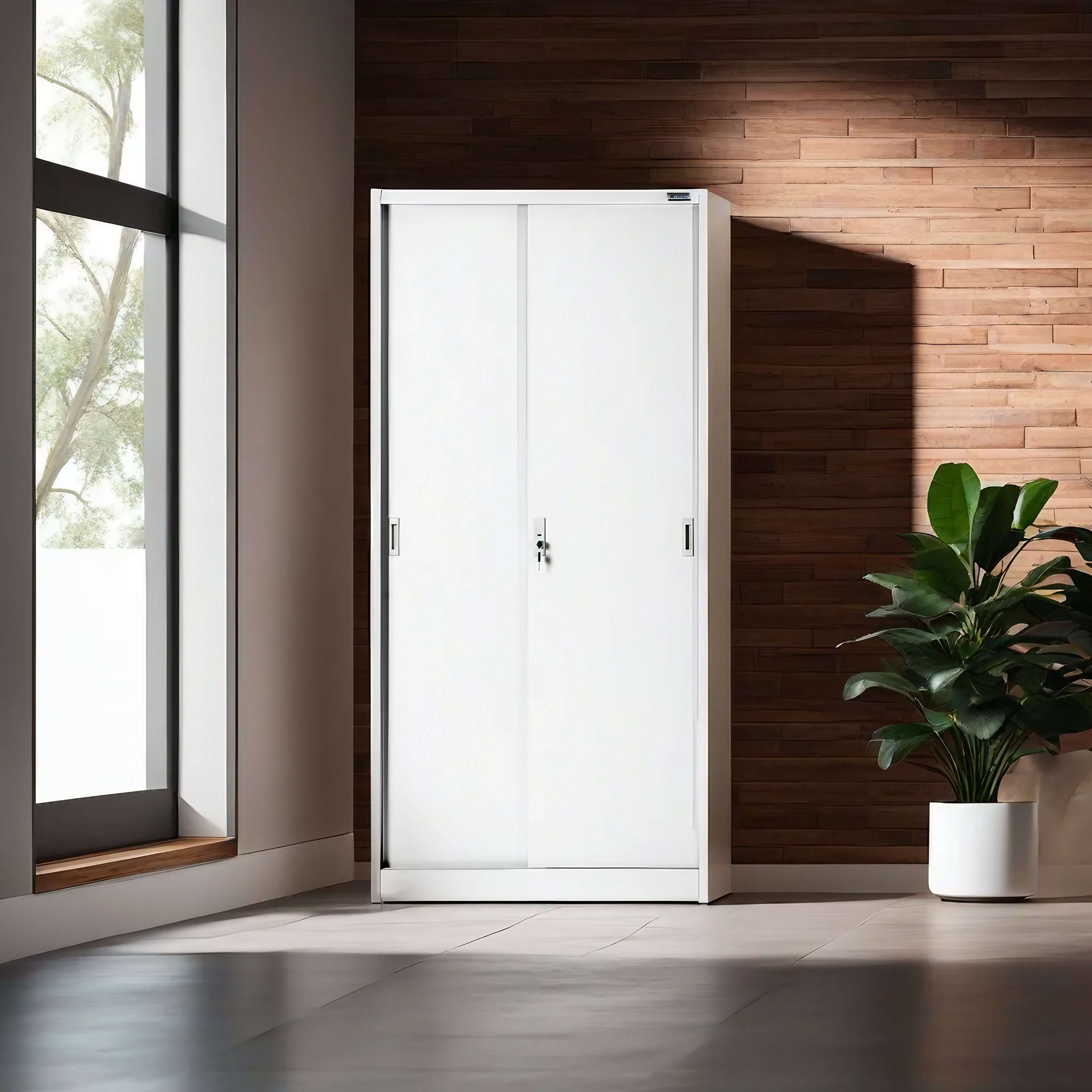 Armoire de Bureau Armoire Métallique à Portes coulissantes tôle d'acier étagères revêtement en Poudre verrouillable 185 cm x 90 cm x 40 cm blanc - 6