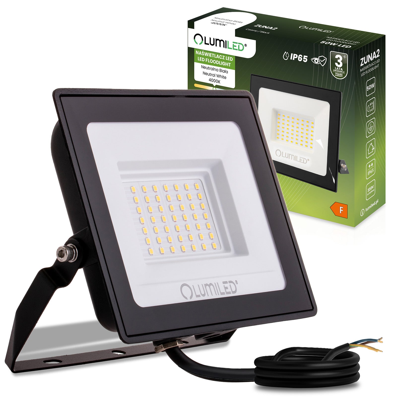 Naświetlacz LED Lumiled 50W 4500lm 4000K Neutralna biel IP65 Czarny 1 szt.