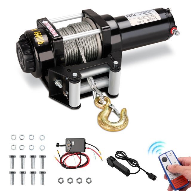 STANEW Treuil électrique 12 V Traction Jusqu’à 4500 LB/2041 Kg Câble en Acier de 10m, Noir