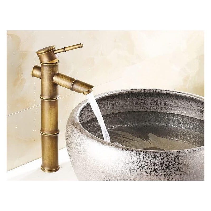 Antyczna bateria łazienkowa z bambusa, bateria mosiężna jednouchwytowa, bateria zlewozmywakowa z bambusa, model wysoki