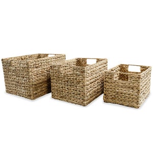 OrganiHaus Set di 3 Cubi Scatole Portaoggetti 28x28, Cestini Portaoggetti in Tessuto con Manici in Corda, Cubi Portaoggetti Pieghevoli per Libreria Kallax, Cestino per la Cameretta. Bianco
