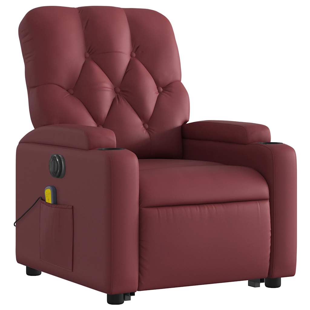 Maison Exclusive - Sillón de masaje elevable eléctrico cuero artificial rojo tinto - 3