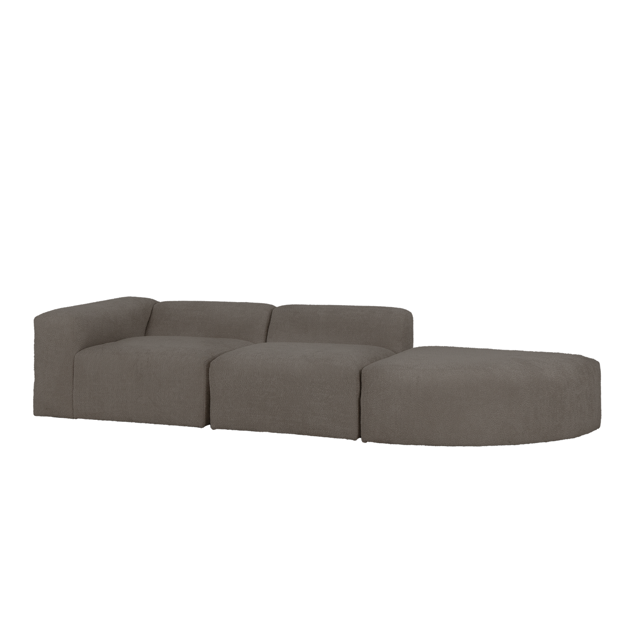 Berta - sofá de 3 módulos con curva derecha de bouclé color gris oscuro 320x70x110cm - decowood