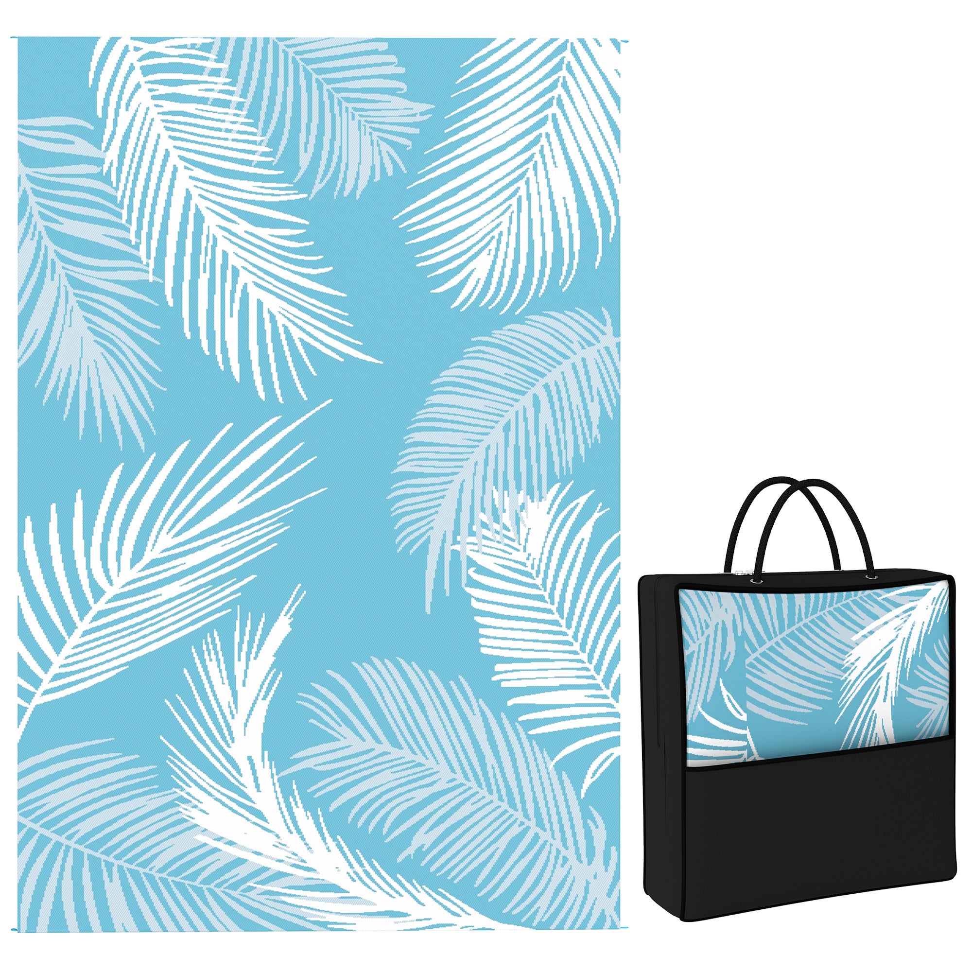 Reversible, trwały, Weatherproof zewnętrzny Rug z Carry Bag i podłoże Anchors, 274 x 182 cm, lekki niebieski + biały