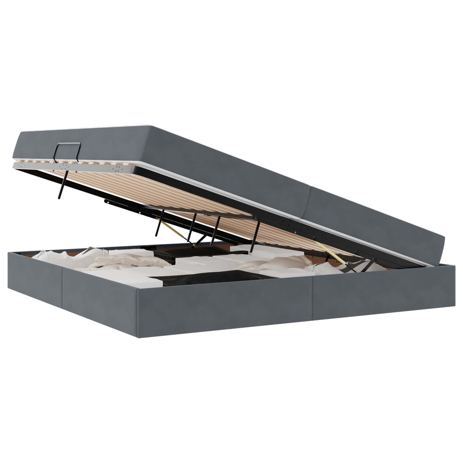 Lit avec rangement et matelas gris foncé 200 x 200 cm velours - 2