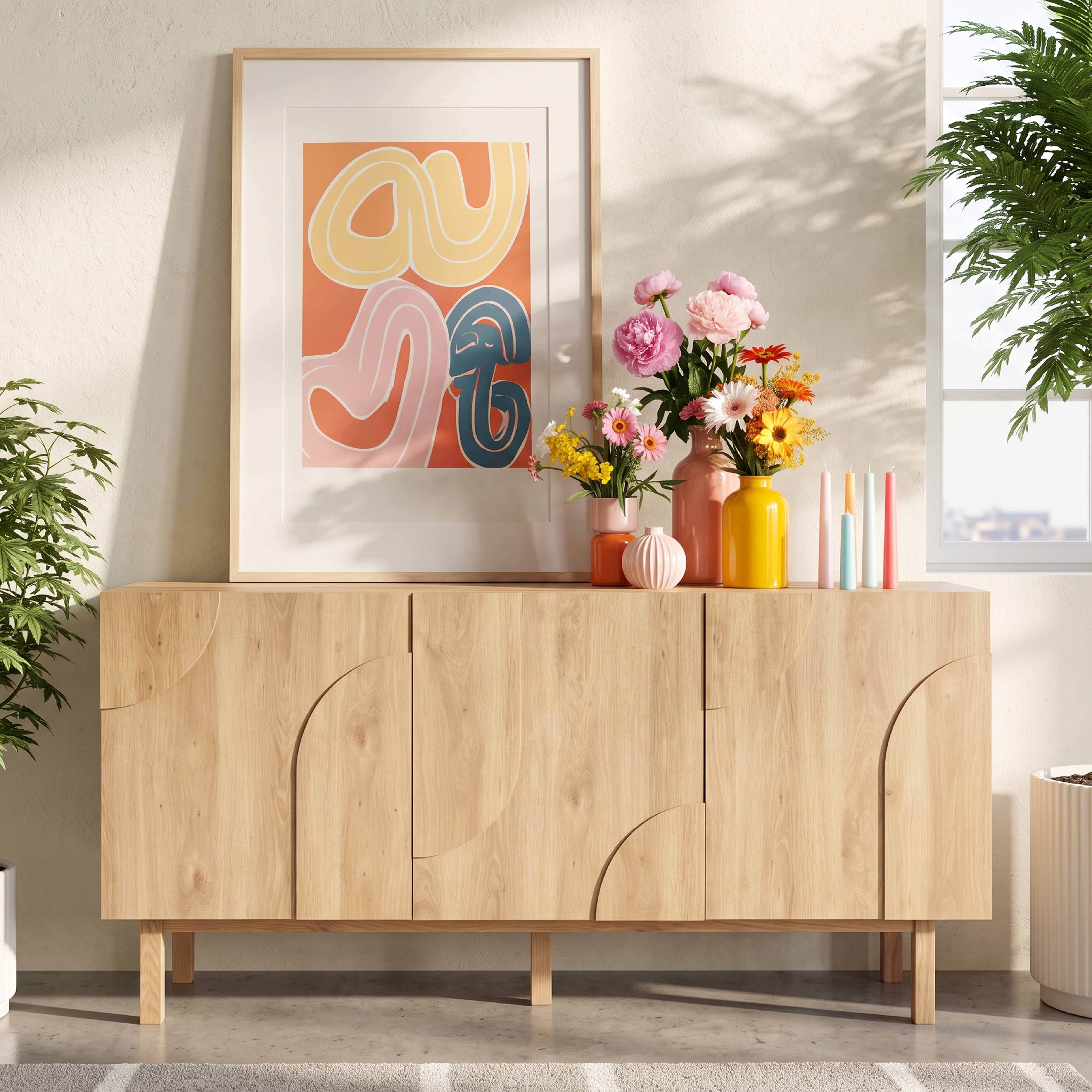 Buffet 3 portes en mélaminé 160 cm effet bois - 3