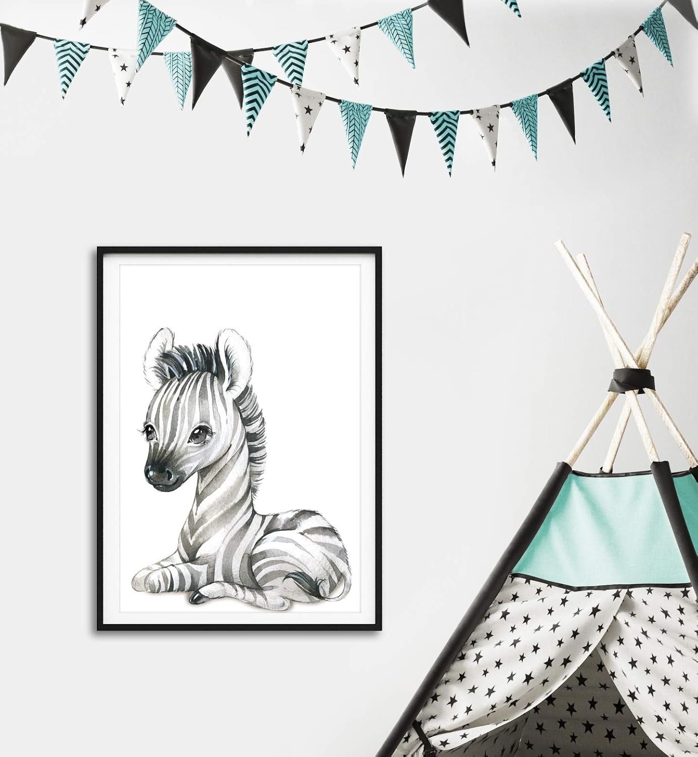 Lot de 4 Affiches Chambre Bébé - Format A4 Tigre & Girafe Zèbre, 21*30cm. - 4
