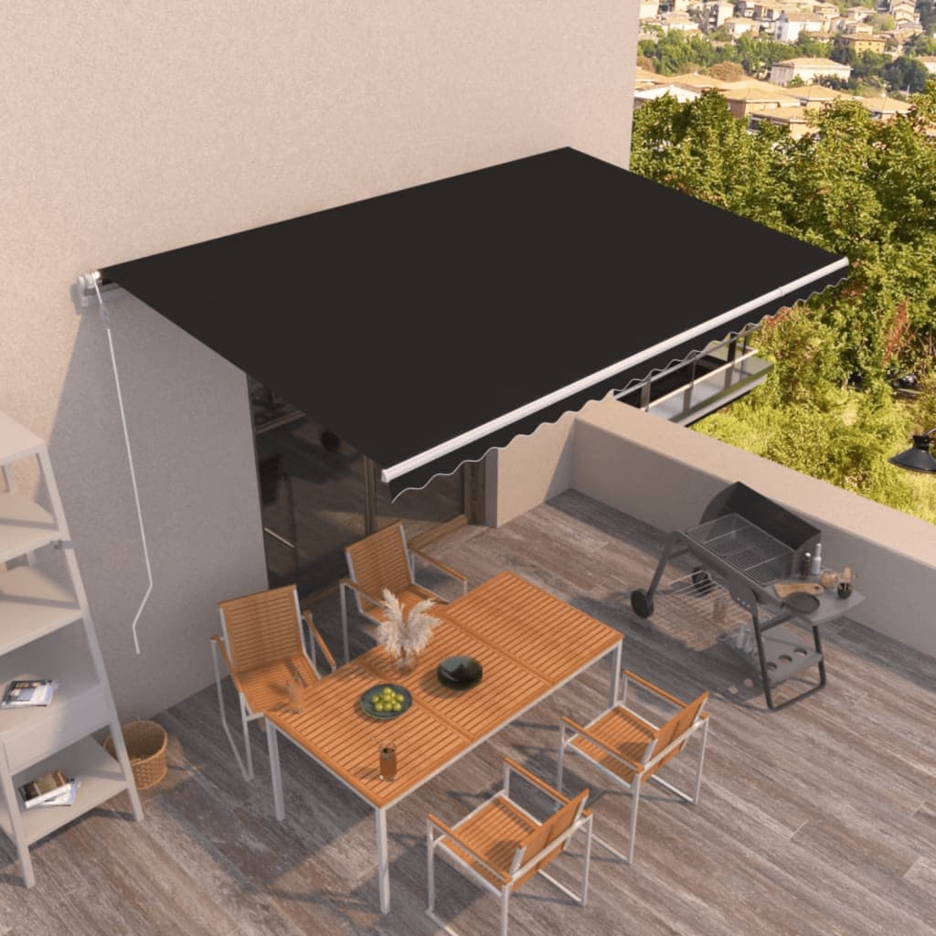 Toldo retráctil automático de 500x350 cm, color antracita.