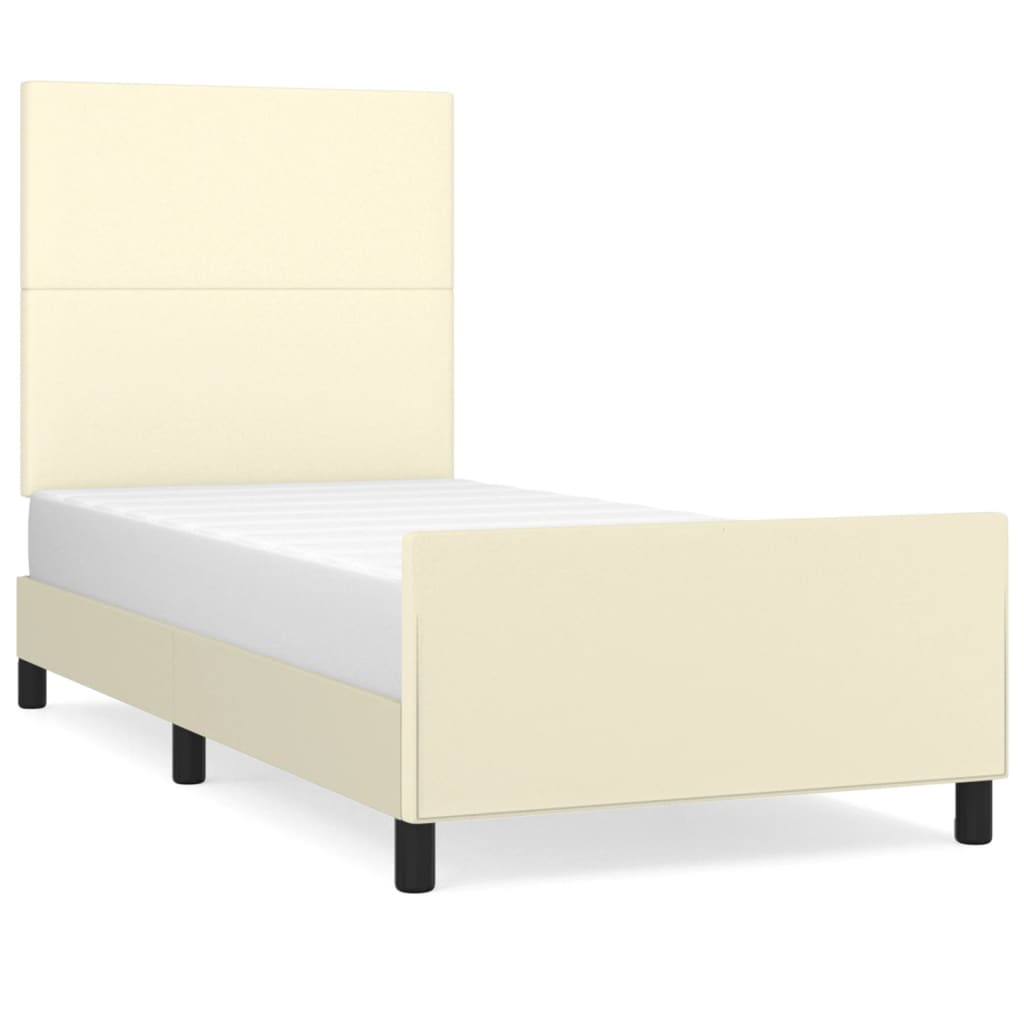 Cadre de lit sans matelas en similicuir crème, pour la chambre, 100 × 200 cm - 2