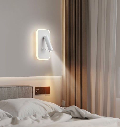 Aplique de pared led luz de lectura de mesita de noche con interruptor puerto de carga usb ajustable luz natural de w luz cálida de w blanco