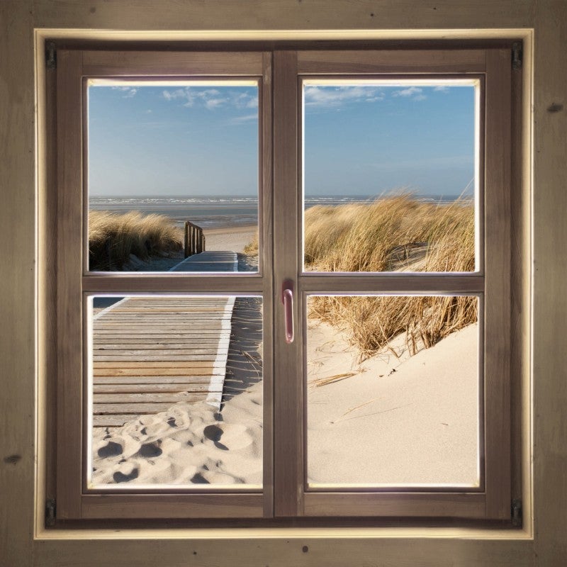 Tableau verre acrylique Vue Sur La Mer trompe l'oeil fenêtre 90 x 90 cm - Décoration murale photo pour la maison - 2