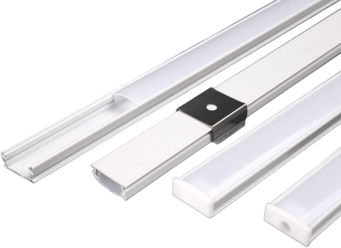 Opakowanie x4 Profil aluminiowy 1M biały, powierzchnia montażowa taśmy LED, półprzezroczysty dyfuzor 17,3mm x 6,85mm