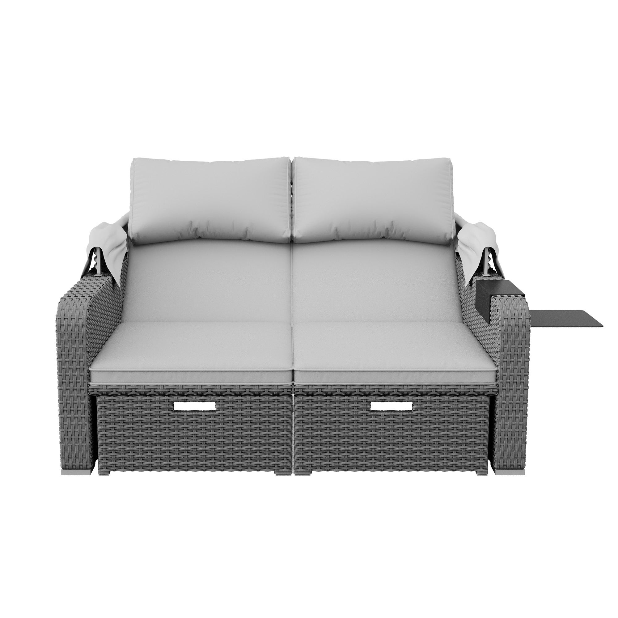 Mobilier de jardin en polyrotin pour deux personnes, marquise amovible, matériaux polyrotin et éponge, 130×196×152 cm, gris - 2