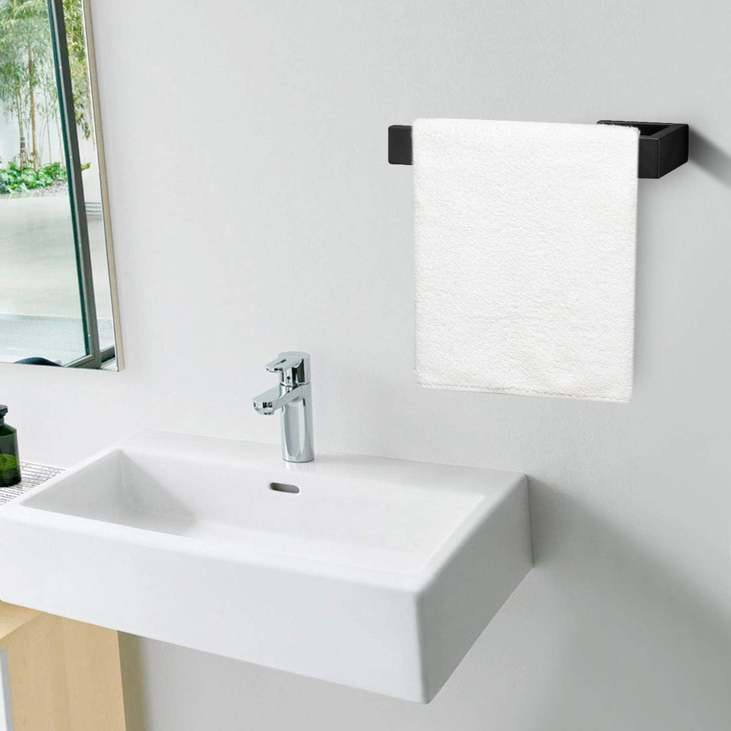 Toallero de pared para baño, toallero de acero inoxidable negro mate, 1 paquete - 5