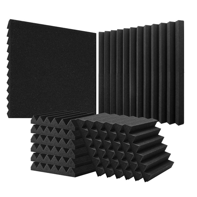 VEVOR Pannelli Acustici, 36 Pezzi, 30,5x30,5x5,1 cm, Insonorizzanti Alta Densità, Ignifughi, per Studio, Neri