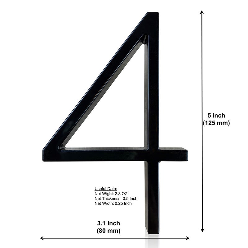 Numero civico galleggiante da 5 pollici (12 cm): numeri civici moderni - segnaletica per ufficio postale (nero migliorato, 4) - 2