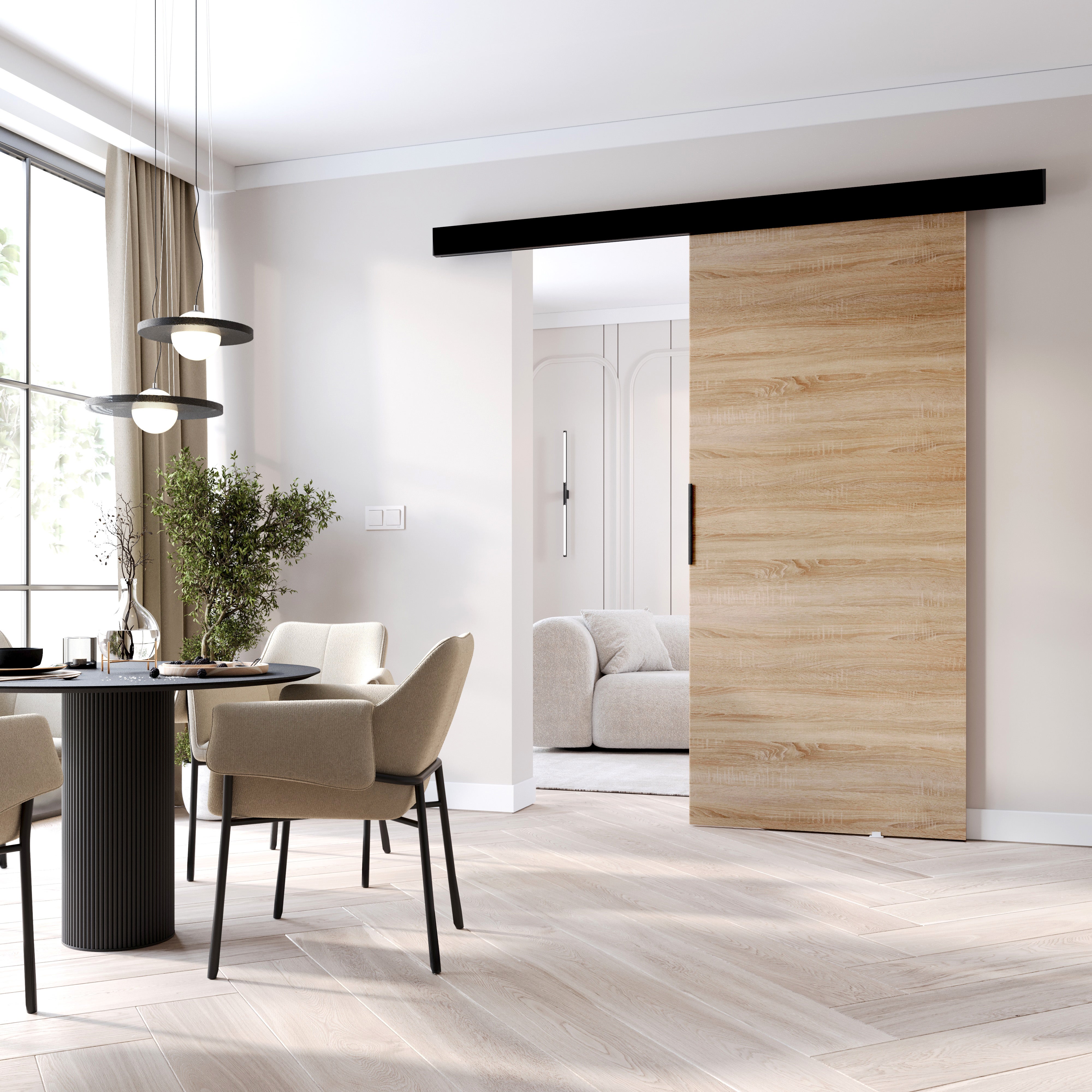 MINIO go for it, porte coulissante PRIM A 76 cm portes de chambre | Poignée noire | Chêne Sonoma / Noir - 2