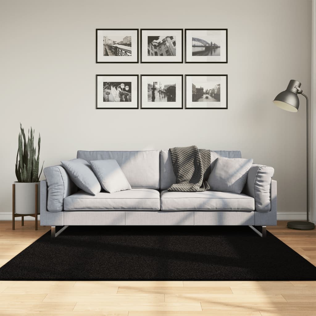 Dywan HUARTE z krótkim włosiem, czarny, 160x160 cm vidaXL