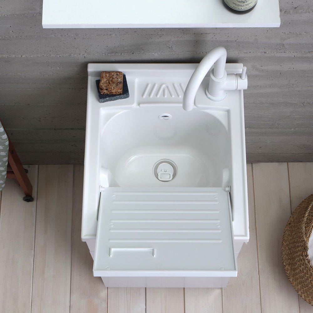 Lavadero con mueble 45x50 cm blanco brillante con tabla incluida - 5