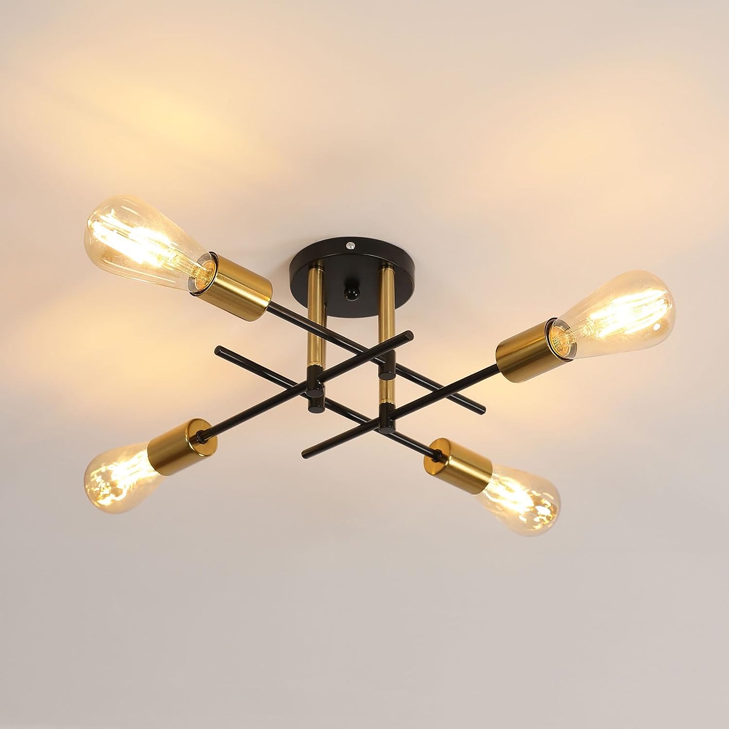 Plafoniera Lampadario Industriale A Sospensione 4 Luci - Stile Vintage Con Tubo Acqua, Metallo Ruggine, E27