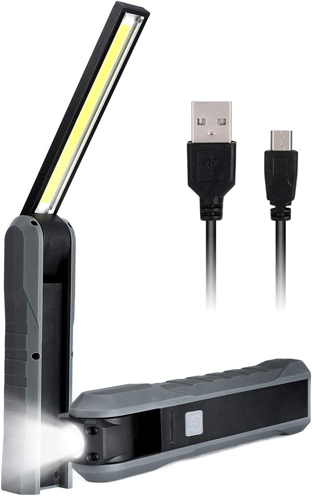 Akumulatorowa lampa robocza LED COB – 4 tryby, przenośna z latarką USB i magnesem – do inspekcji i na plac budowy