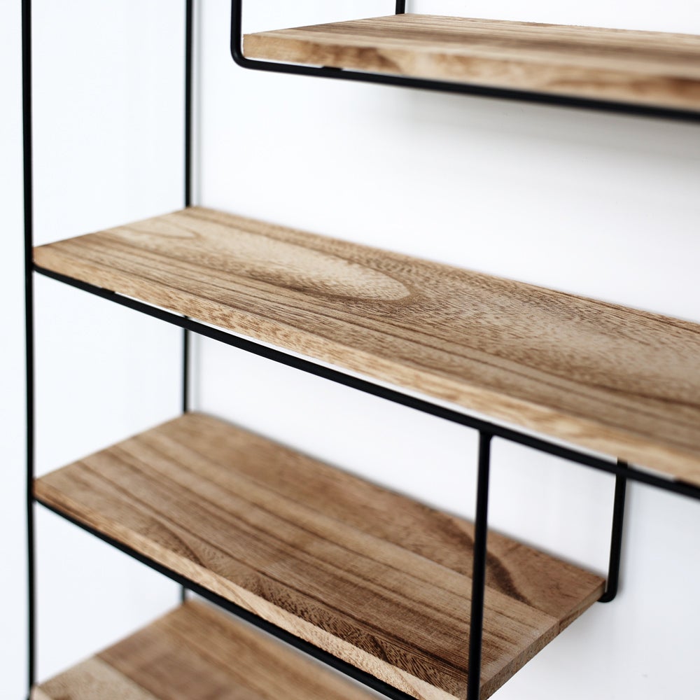 Etagère murale en métal noir - 4 planches en bois - Rectangulaire - 55x45x11 cm - 5