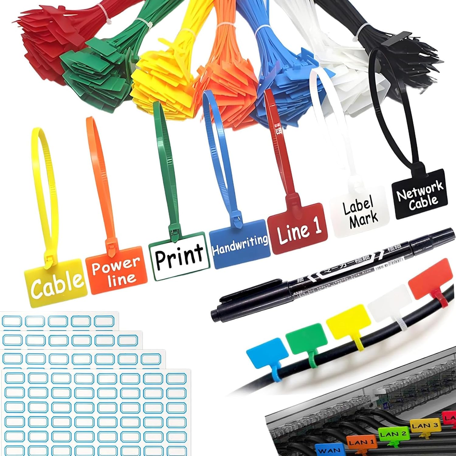50 Pezzi Etichette per Cavi Trasparente, Riutilizzabili Marcatura Cavi in Plastica con 50 Fascette + 1 Libro Note Adesive, Impermeabile marcatori cavi elettrici per computer, gestione cavi