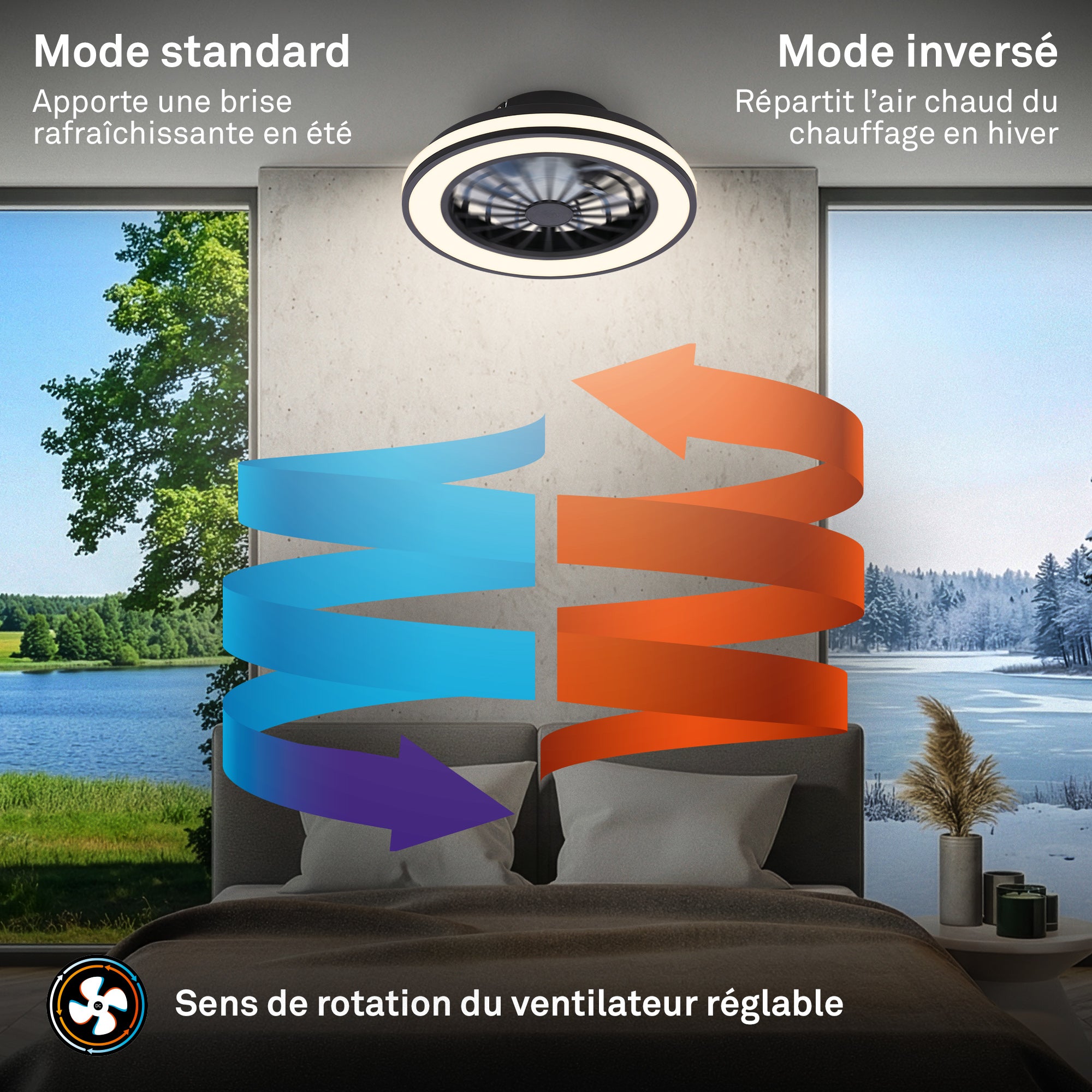 Plafonnier ventilateur LED CCT - Noir - 24W 2600lm - lustre ventilateur 15W - Ø380×140 mm - ventilateur plafond chambre - Briloner - 5