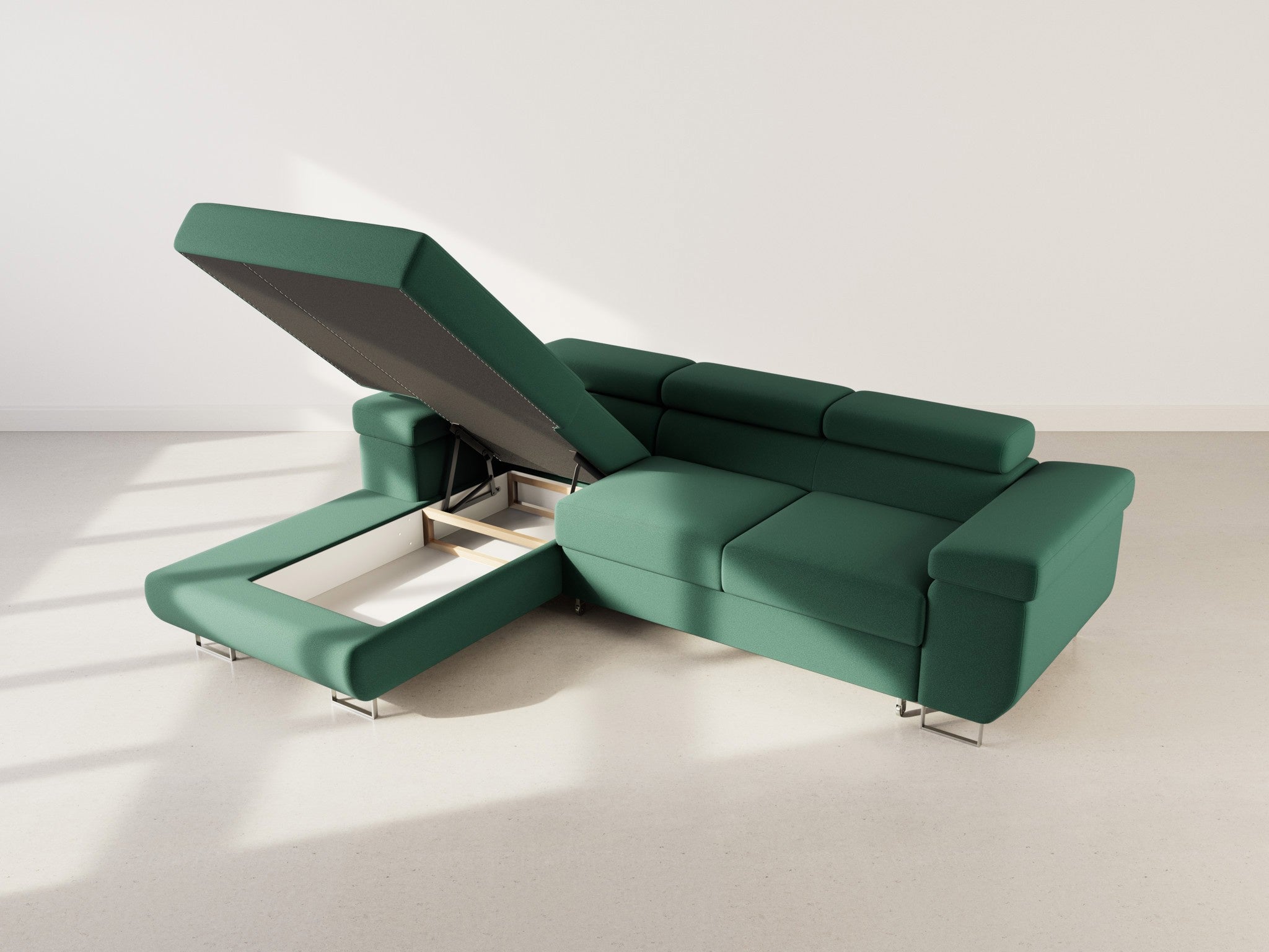 Canapé d'angle gauche convertible 6 places en velours vert - PABLO - Best Mobilier - 3