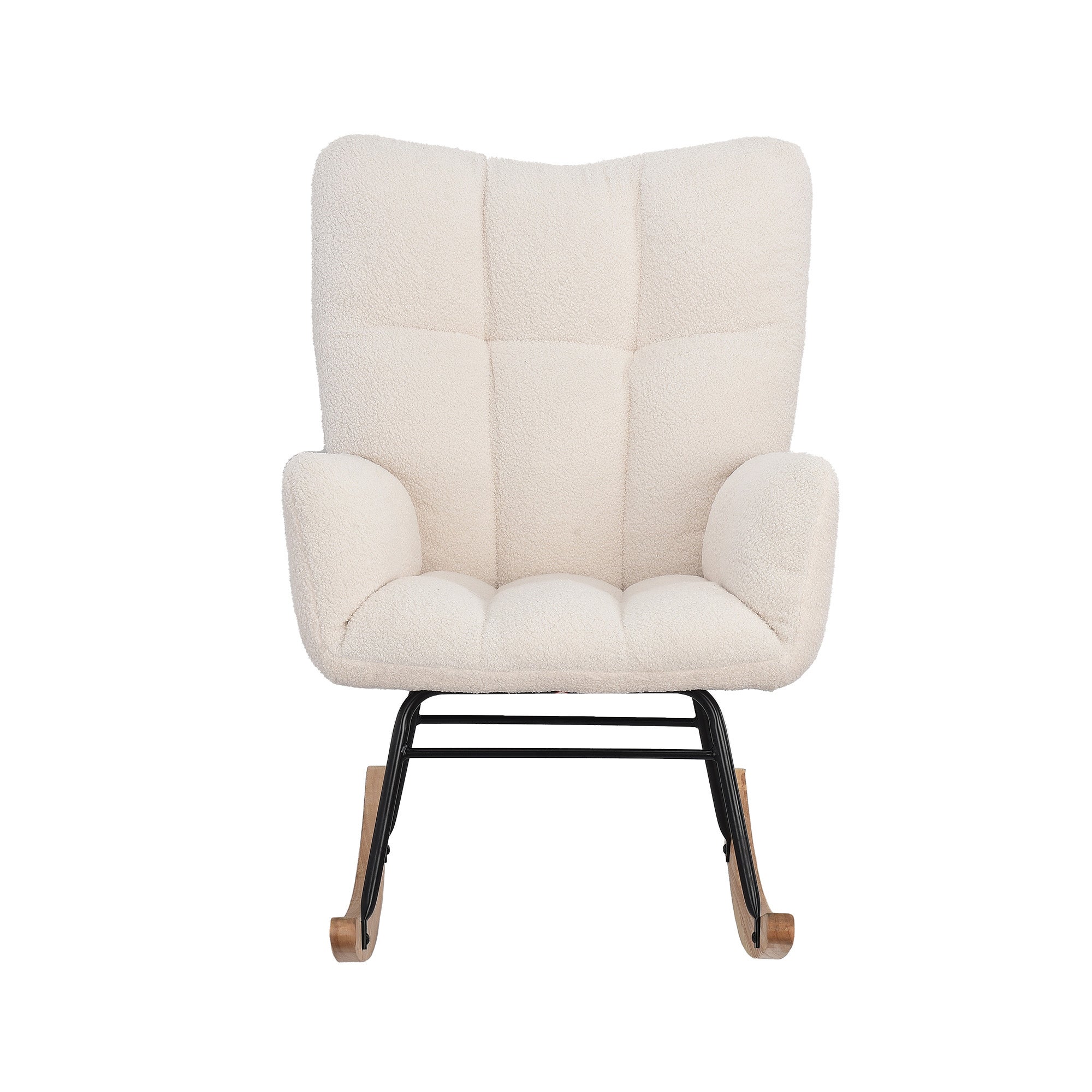 Fauteuil à bascule moderne en velours Teddy - Fauteuil à bascule avec accoudoirs, Blanc - 2