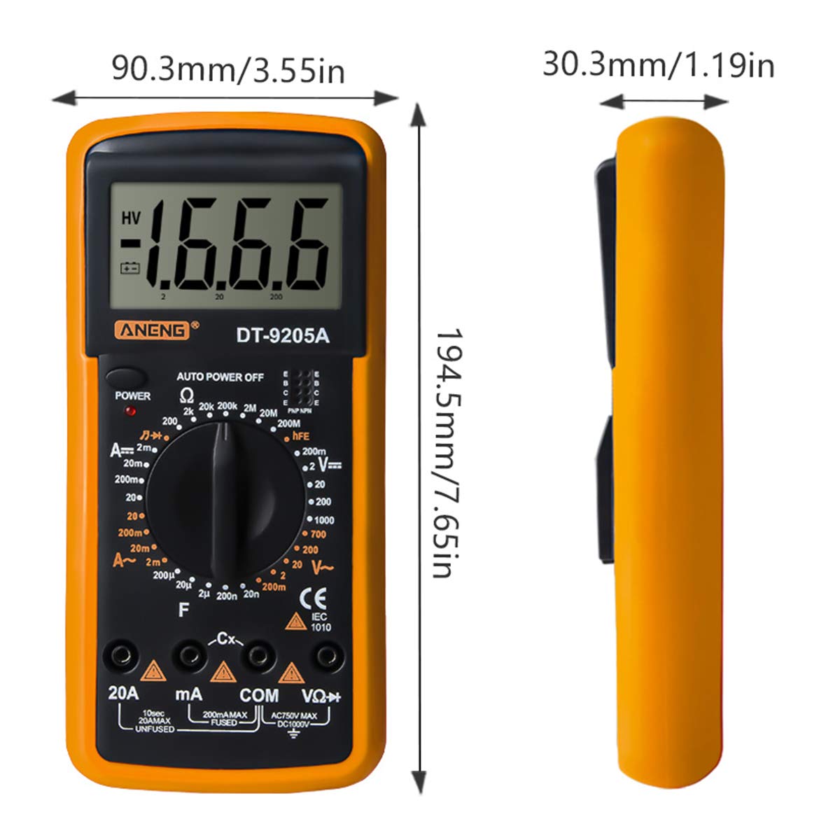 Multimètre Compact DT-9205A - Voltmètre AC/DC, Ampèremètre, Ohm, Testeur Hz - Idéal pour Électriciens - 2