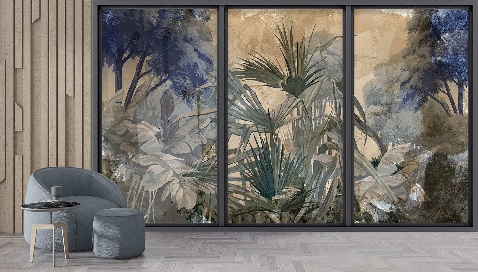 Papier peint panoramique Trompe l'oeil baie vitrée - Jungle - Largeur 325 cm x Hauteur 195 cm - 3