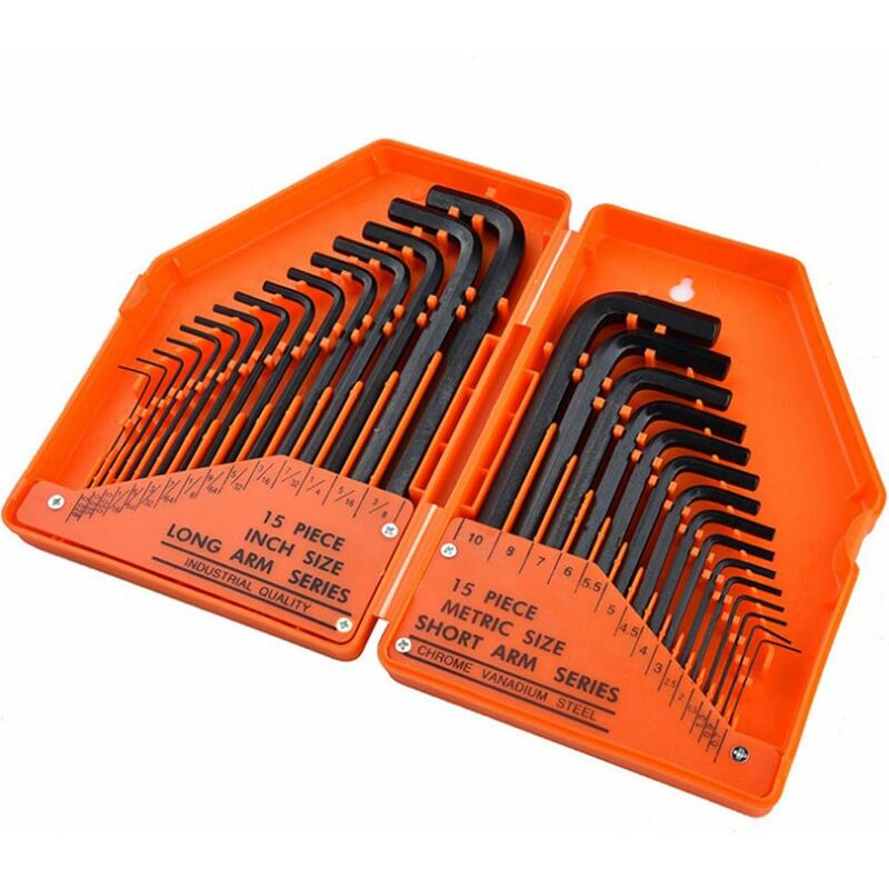 30 pièces Clés hexagonales, Jeu de Clé, Jeu de Clés Allen métriques / pouces, professionnelles compact clés 6 pans creux, Jeu de clés - 3