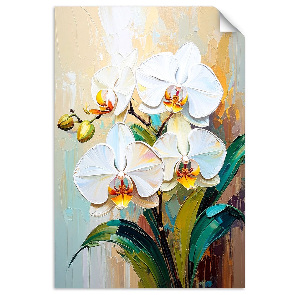Naklejka samoprzylepna, Białe Orchidee Kwiaty 40x60
