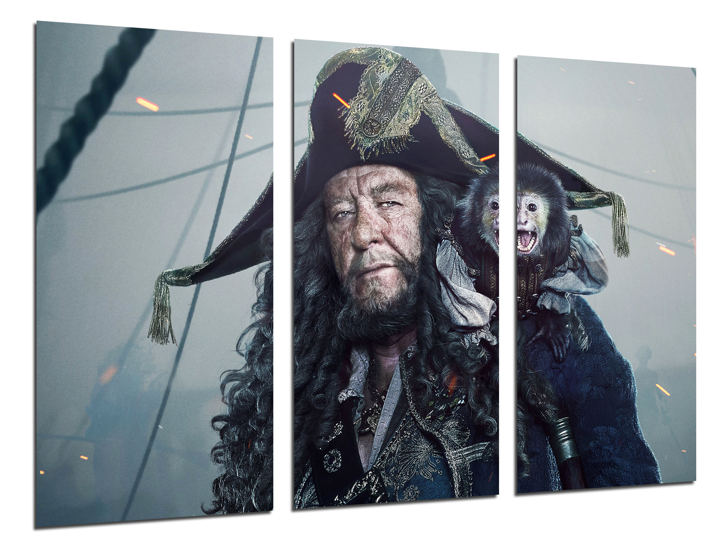 Set cuadros peliculas piratas del caribe: la venganza de salazar, capitan hector barbosa, impresión digital sobre madera