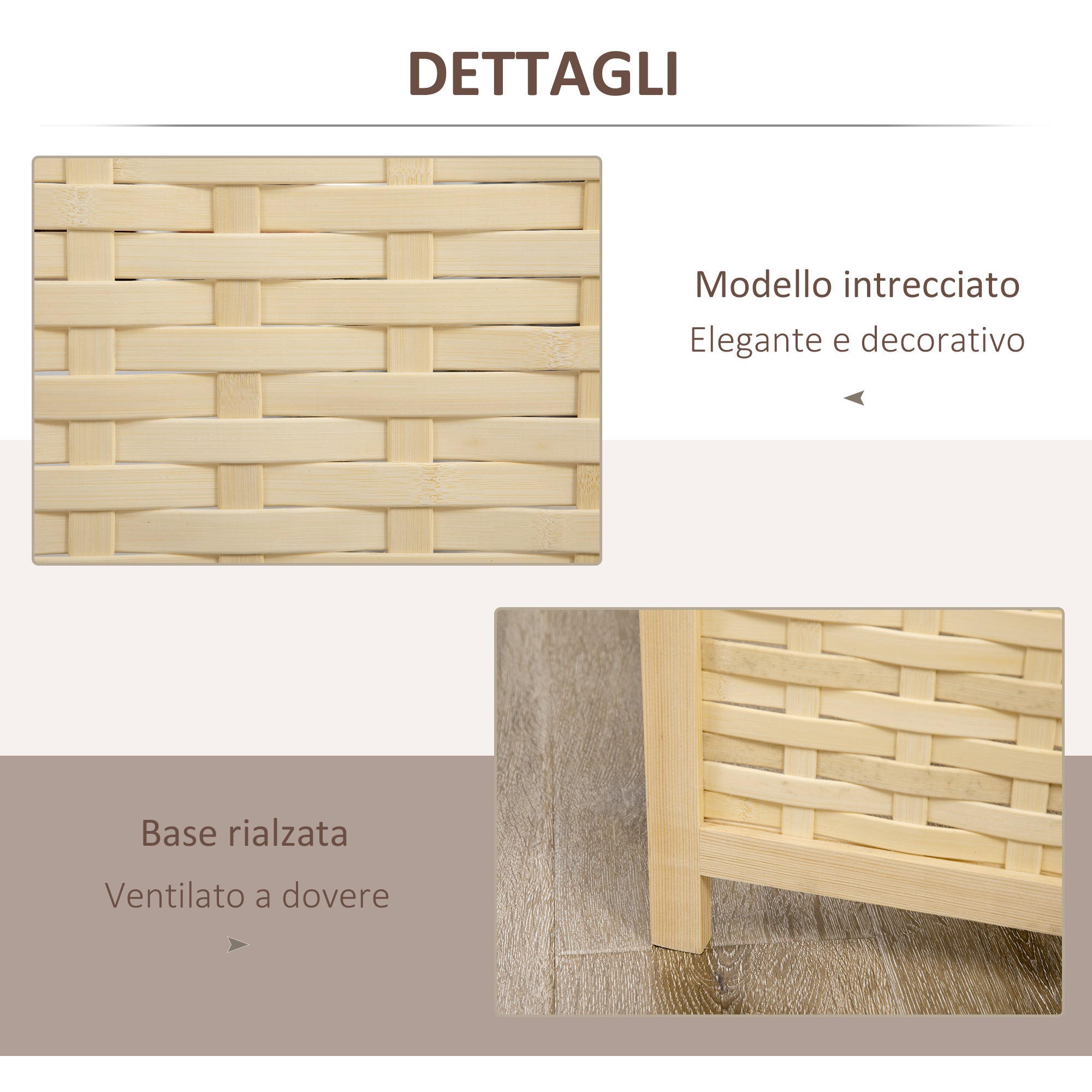 Moustiquaire intérieure 4 portes bois bambou tissé séparation pliante économisant espace hauteur 170 cm naturelle - 8