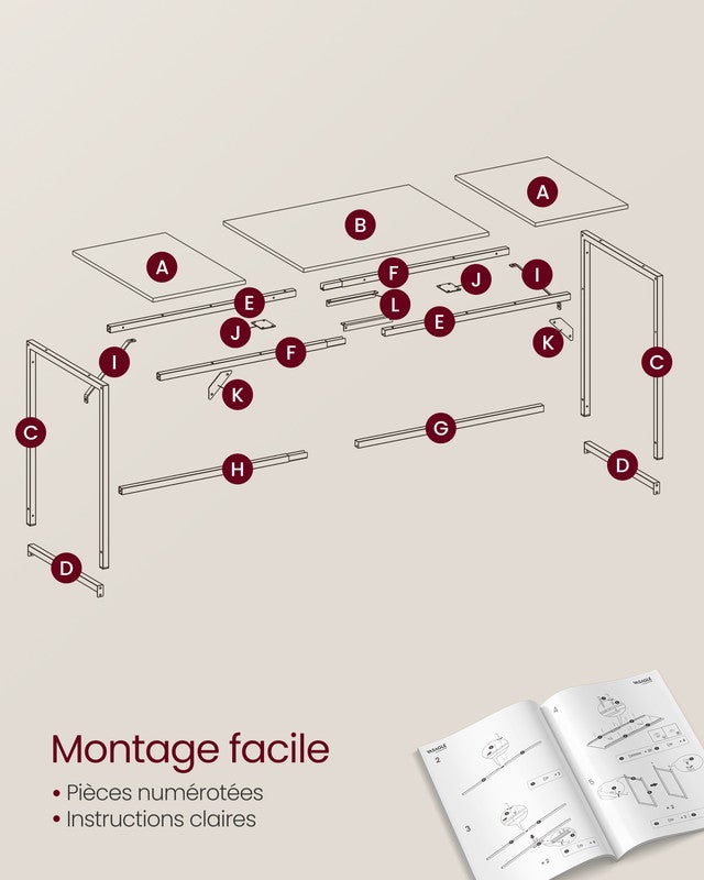 Bureau d'Ordinateur, Table, 160 x 60 x 76 cm, pour Bureau, Chambre, Salon, Cadre en Métal, Marron Rustique et Noir d'encre - 6