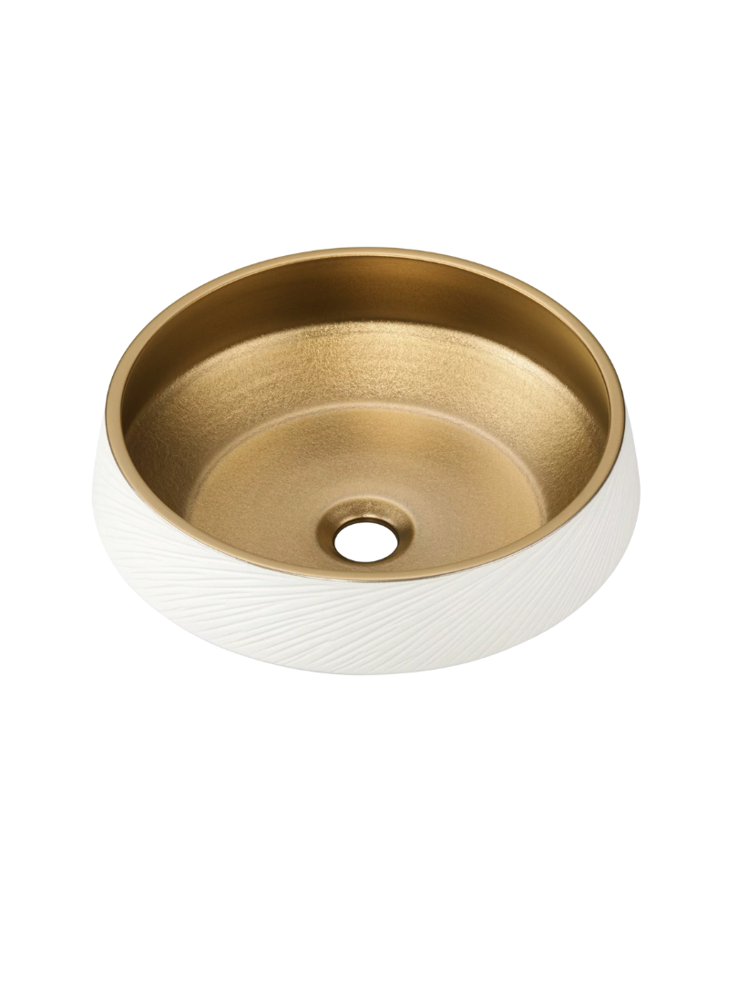 Umywalka nablatowa Uptrend CELIA okrągła biało-złoty mat, z ozdobną fakturą strukturalną 1 szt.