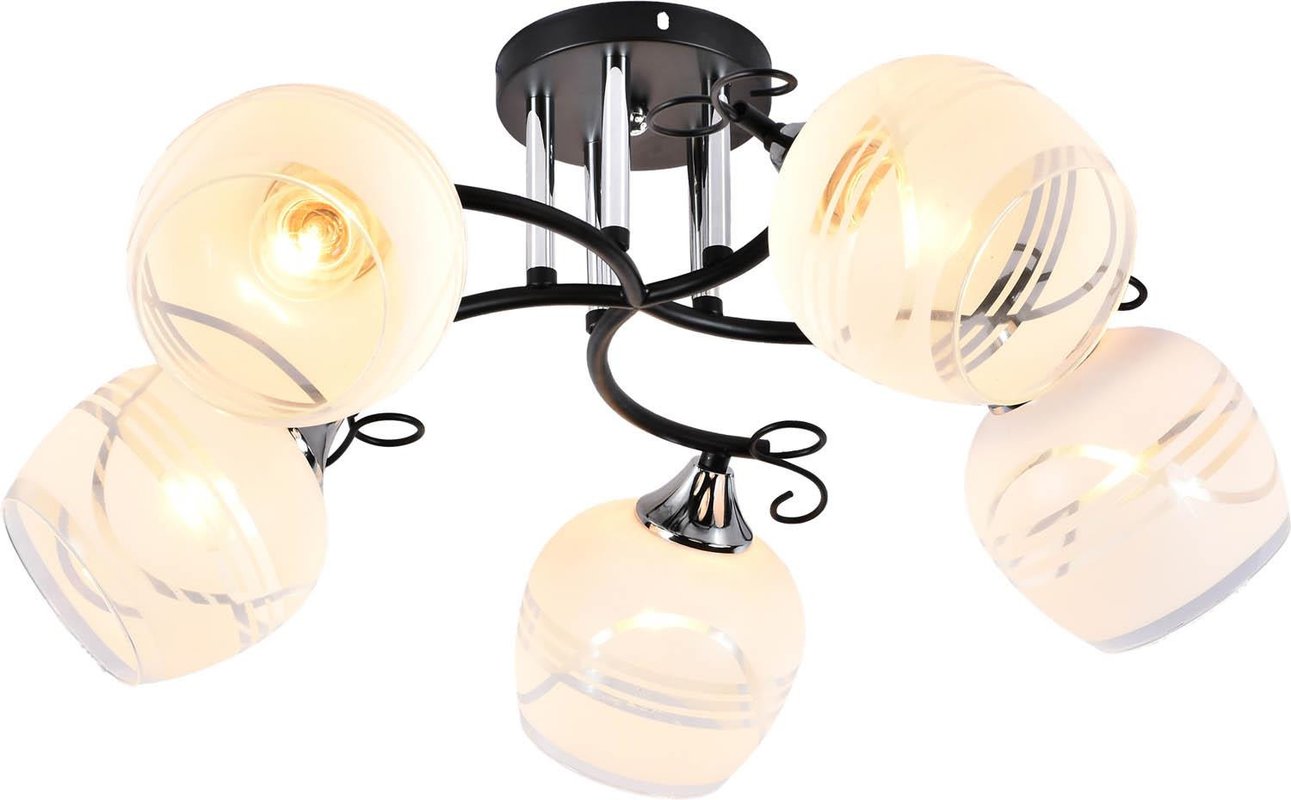 Lampa wisząca Abelia czarno-biała-chromowana-półprzezroczysta 5xE27x60W wym: 26 x 57 x 57 cm szkło Lampex