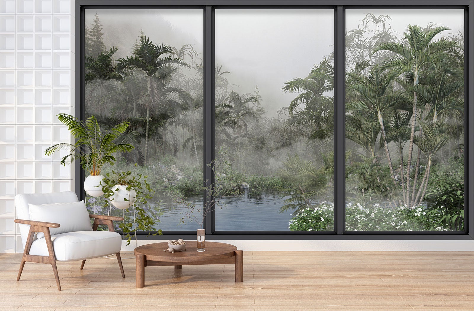 Papier peint panoramique intissé décoratif Trompe l'oeil baie vitrée - Jungle - L260 cm x H156 cm - 3