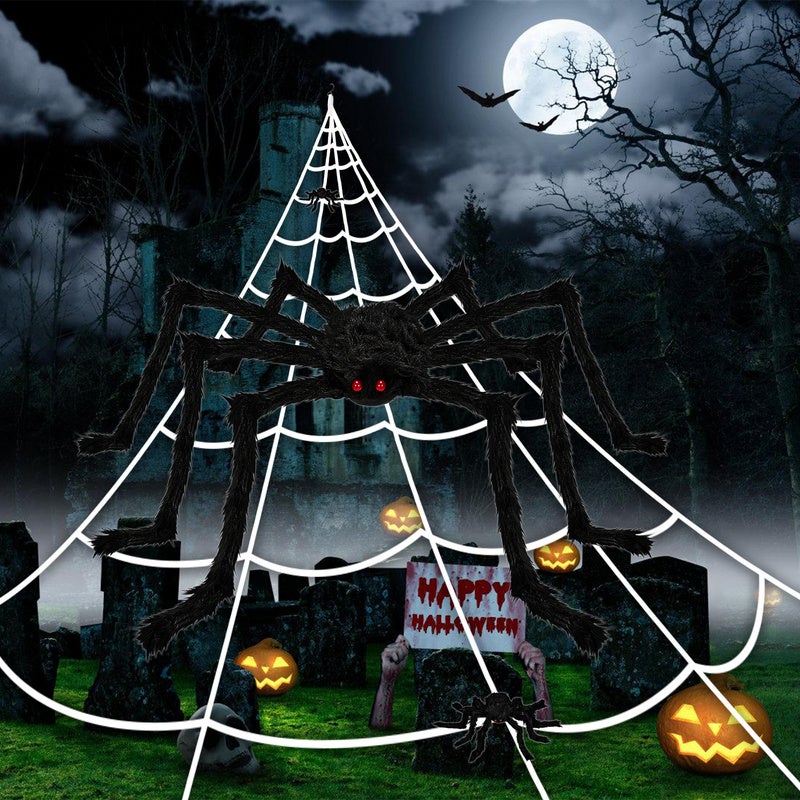Décor Halloween Extérieur - Toile D'araignée Géante 6x7m Avec Araignée 1.2m Et 270 LEDs Violettes