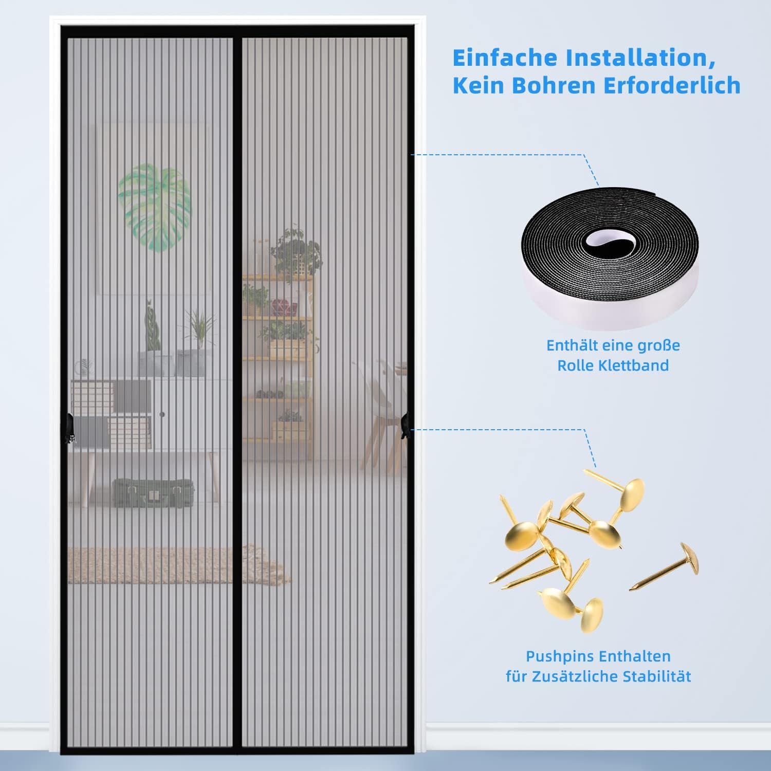 Risareyi Mosquitera Puerta Magnetica 100x215cm, Gris Tela Mosquitera Para Puerta Exterior Corredera Antimosquitos, Cortina Malla Con Imanes Para Balcón, Cierre Automático